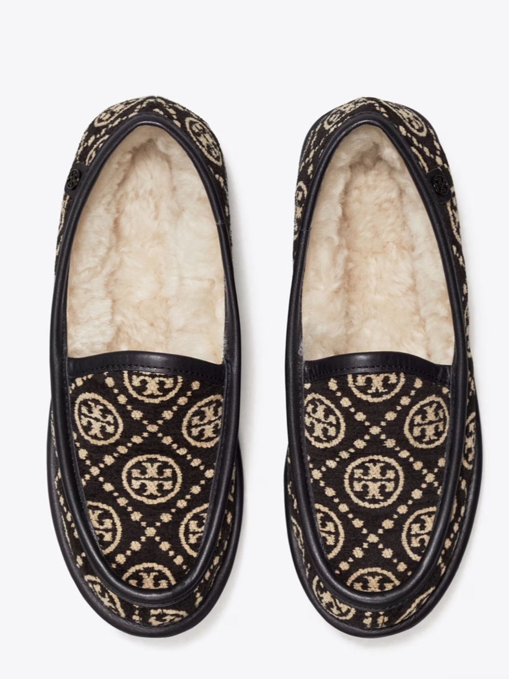 Tory Burch T Monogram Buddy Shearling Loafer Flats Cozy Slip On Shoes 8 NWT